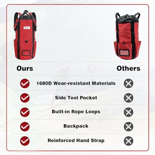 AOLEBA Arborist Rope Storage Bag Tree Climbing Rock Rope Bucket Backpack Rope Storage Bag Large Capacity 1680D Thicken Nylon Material with Hand Straps, Side Pockets