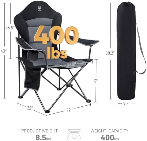 EVER ADVANCED Camping Chairs, Lawn Chairs Outdoor Sports Chairs, Folding Chair Camping Chairs for Adults, Supports 400lbs