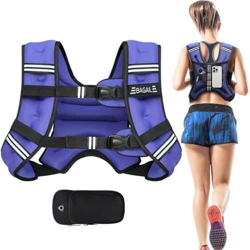 BAGAIL Weighted Vest, 5lbs/10lbs/12lbs/15lbs/20lbs/25lbs/30lbs Weight Vest with Detachable Pouch, Rucking Vest for Women, Men, Walking, Weight Loss, Training, Running