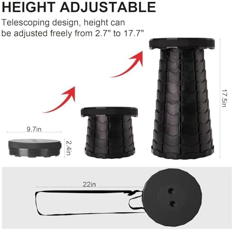 Upgraded Foldable Stool Thickened Set of 2, Portable Collapsible Stool Retractable Stool, Foldable Portable Collapsible Chair for Fishing, Hiking Tours, BBQ, Parties, Outdoor Activities (Black)