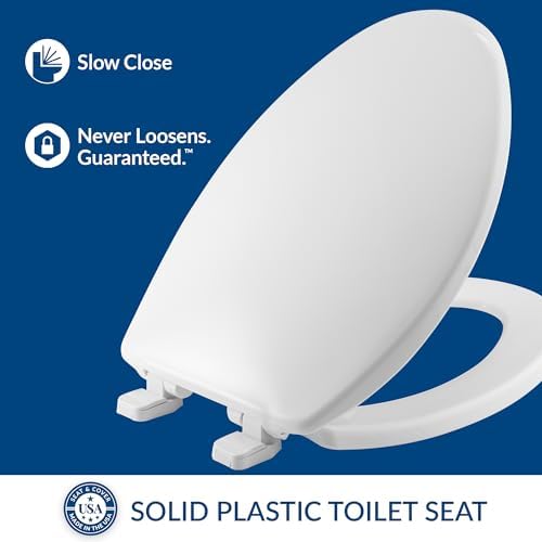 Mayfair Caswell Modern Toilet Seat, Slow Close, Easy Clean, Plastic, Elongated, White