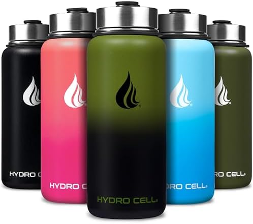 HYDRO CELL Stainless Steel Insulated Water Bottle with Straw - For Cold & Hot Drinks - Metal Vacuum Flask with Screw Cap and Modern Leakproof Sport Thermos for Adults (Army/Black 32oz)