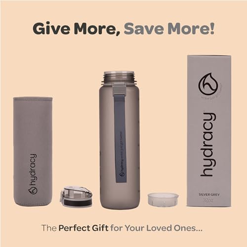 Hydracy Water Bottle with Time Marker -Large BPA Free Water Bottle & No Sweat Sleeve -Leak Proof Gym Bottle with Fruit Infuser Strainer & Times to Drink -Ideal for Fitness Sports & Outdoors