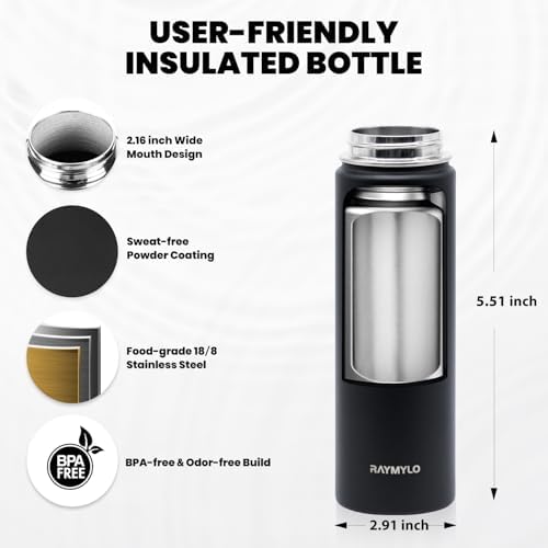 Insulated Water Bottle 20 oz, Triple Wall Vacuum Stainless Steel (Cold for 48 Hrs), Leak Proof & Non-BPA, Kids Water Bottle Jug for School with Straw Spout Lids, Magic Black