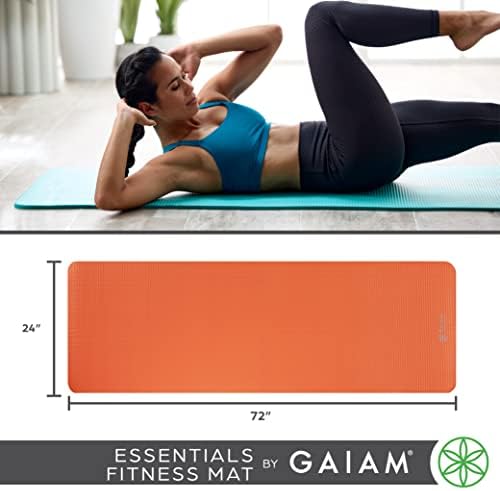 Gaiam Essentials Thick Yoga Mat Fitness & Exercise Mat with Easy-Cinch Yoga Mat Carrier Strap, 72"L x 24"W x 2/5 Inch Thick