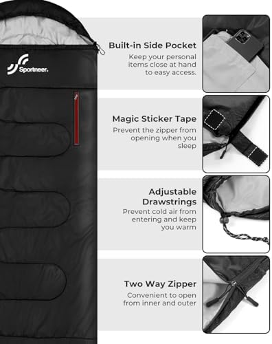 Sportneer Sleeping Bag - Wearable for Adults & Kids with Arm Zipper Holes in Cold & Warm Weather, Waterproof Portable Sleeping Bag for Camping, Hiking, Backpacking, Outdoor Travel