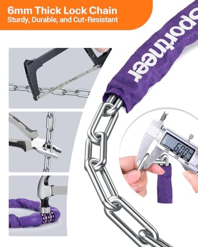 Sportneer Bike Lock: 5 Digit Combination High Security Anti Theft Bike Chain Lock - 3.2/3.6/4ft Heavy Duty Keyless Bicycle Lock for Bike, Motorcycle, Scooter, Door & Gate - 4/6mm Thick, Easy to Use