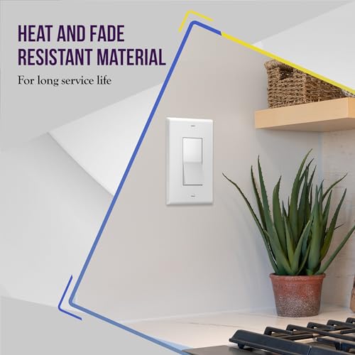 ENERLITES Decorator On/Off Paddle Switch with Wall Plates, Single Pole, 3 Wire, Grounding Screw, Residential Grade, 15A 120V/277V, UL Listed, 91150-WWP-10PCS, White (10 Pack)