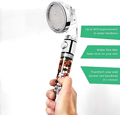 Original StoneStream EcoPower High Pressure Handheld Shower Head with ON OFF switch- 3 Spray Settings with Hose, Wall Adapter and Replacement Beads
