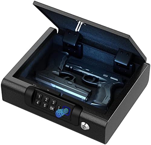 Gun Safe,Biometric Gun Safe for Pistols 3-Ways unlock Fingerprint Digital PIN Key Unlock with Sound, Lock box for Cloakroom living room Bedroom Nightstand and Car BILLCONCH