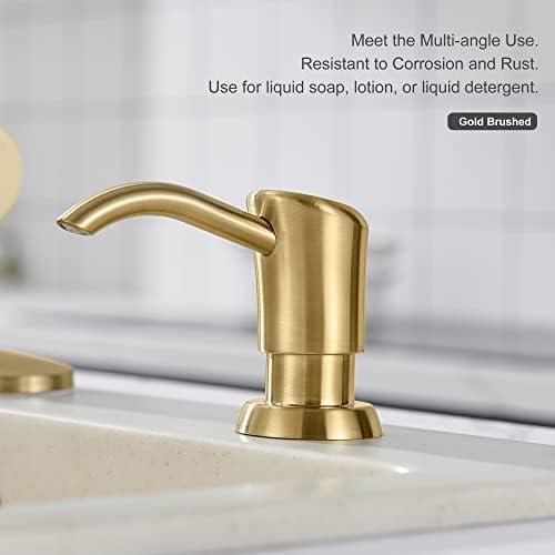 GAGALIFE Built in Sink Soap Dispenser or Lotion Dispenser for Kitchen Sink, Brushed Gold ABS Pump Head, with 17 Ounce Large PET Soap Bottle