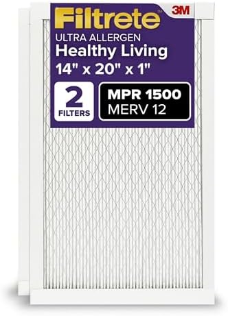 Filtrete 14x20x1 AC Furnace Air Filter, MERV 12, MPR 1500, CERTIFIED asthma & allergy friendly, 3 Month Pleated 1-Inch Electrostatic Air Cleaning Filter, 2-Pack (Actual Size 13.81x19.81x0.78 in)