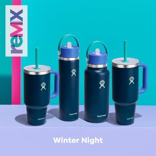 HYDRO FLASK Wide Mouth vacuum insulated stainless steel water bottle with leakproof closeable straw lid for cold water drinks, sports, travel, car and school