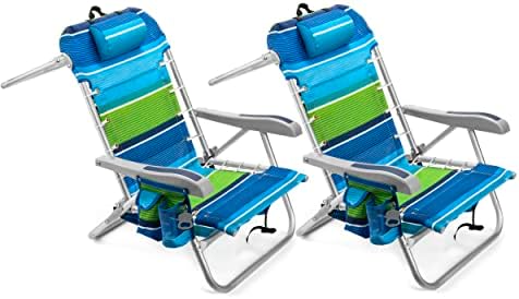 Homevative Cooler+ Folding Backpack Beach Chair with 5 Positions, Towel bar, XL Cooler Pouch, Storage Net, Cup and Phone Holder, Deep Sea, 2 Pack