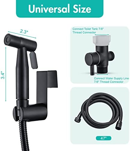 BARROCK Handheld Bidet Sprayer for Toilet, Stainless Steel Metal Made Baby Cloth Diaper Spraying Kit, Bathroom Toilet Bidet Attachment Set for Bathing Pets and Feminine Hygiene, Matte Black