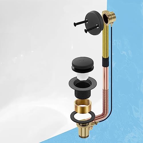 Matte Black Bathtub Drain Tip-Toe Tub Trim Set with Two-Hole Overflow Faceplate Bathroom Tub Drains Replacement Conversion Tub Drain Kit Assembly with Universal Fine & Coarse Thread