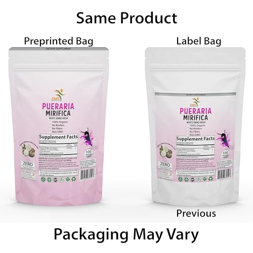 100 Caps Pueraria Mirifica White Extract Powder, 100% 10:1 Potent, Organic, 1,000mg Per Servings, Non GMO from Thailand, Premium Quality, Vegan