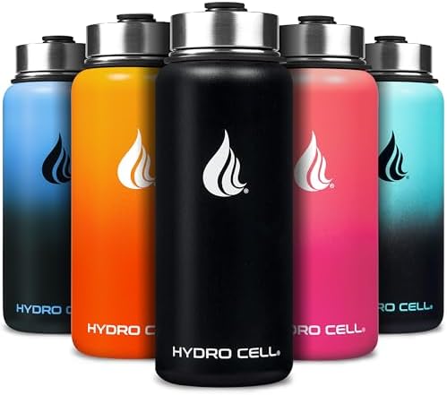 HYDRO CELL Stainless Steel Insulated Water Bottle with Straw - For Cold & Hot Drinks - Metal Vacuum Flask with Screw Cap and Modern Leakproof Sport Thermos for Adults (Black 32oz)