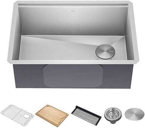KRAUS Kore Workstation 27-inch Undermount 16 Gauge Stainless Steel Kitchen Sink, Single Bowl Kitchen Sink with Accessories, KWU110-27
