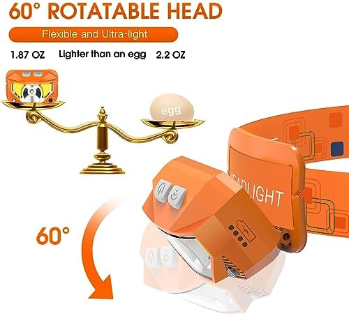 LHKNL Headlamp Flashlight,1200 Lumen Ultra-Light Bright LED Rechargeable Headlight with White Red Light,2-Pack Waterproof Motion Sensor Head Lamp,8 Mode for Outdoor Camping Running Fishing- Orange