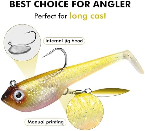 TRUSCEND Pre-Rigged Soft Fishing Lures, Well-Made Easy Catching Lures for Family Fishing, Great Action Swimbaits with Spinner, All-Conditions Fishing Gear for Bass Trout Walleye, Crappie Fishing Jigs
