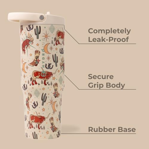 HydroJug Sport - Stainless Steel Tumbler with Straw, Vacuum Insulated, 32oz Leakproof Water Bottle, Ergonomic Design, Reusable, Dishwasher Safe, Rubber Base, Durable for Gym or Outdoors, Rodeo