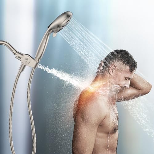 Filtered Shower Head with Handheld Combo Brushed Nickel - Dual 2-in-1 Spa System with Massage Shower Head and 10 Modes Hand Held Showerhead, High Pressure, Buit in Power Wash Mode