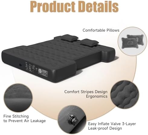 Truck Bed Mattress, Truck Bed Air Mattress for 5.5-5.8ft Full Size Short Beds, Inflatable Camping Air Mattress, Truck Tent Accessories with Pump & Carry Bag(A-Black)