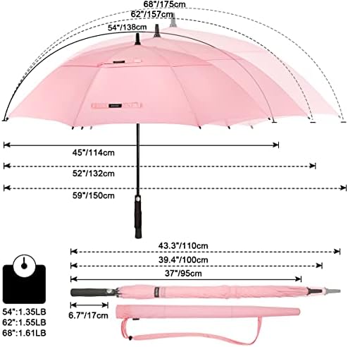 G4Free 47/54/62/68 Inch Automatic Open Golf Umbrella Oversize Extra Large Double Canopy Vented Windproof Waterproof Stick Umbrellas