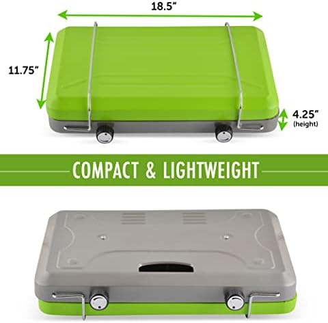 Flame King VT-101 2-Burner Portable Camping Stove Grill, Great for Outdoor Cooking, Backpacking, Compatible with 1LB Propane Gas Bottle