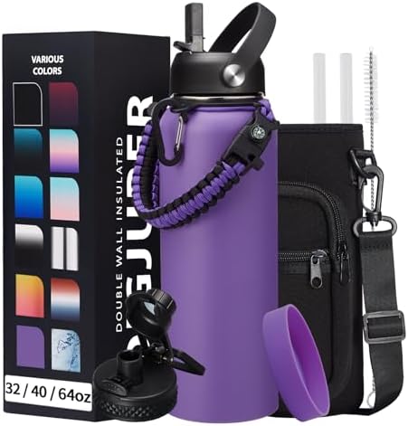 40oz Vacuum Stainless-Steel Water Bottles with Straw & Spout Lids, Leakproof Sports Metal Water Bottle Keeps Ice Cold-48Hrs Hot-24Hrs, Wide-Mouth Water Bottle for Fitness Camping Running