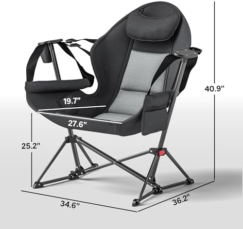 Outsunny Double Hammock Camping Chair, Adjustable Back Folding Rocking Chair Swinging Hammock Chair with Cup Holder, Headrest and Padded Seat for Travel Sports Concerts Lawn Backyard, Gray