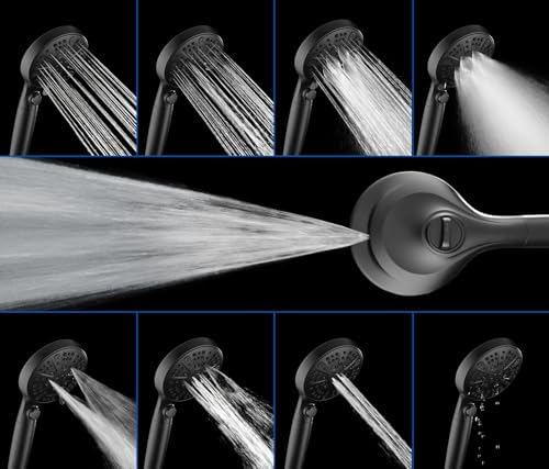 Black Shower Heads with Handheld Spray Combo 2.5GPM: 10” Rainfall Shower Head & Detachable Shower Head, 10 Spray Settings Handheld Shower Head with ON/OFF Switch and 15-Stage Filter