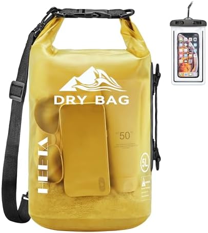 HEETA Dry Bag Waterproof for Women Men, 5L/10L/20L/30L/40L Roll Top Lightweight Dry Storage Bag Backpack with Phone Case for Travel, Swimming, Boating, Kayaking, Camping & Beach, 11 Transparent Colors