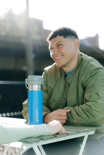 Stanley Quick Flip GO Water Bottle 24 oz | Push Button Lid | Leakproof and Packable for Travel and Sports | Insulated Stainless Steel | BPA-Free | Azure