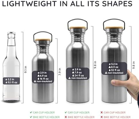 Bambaw Stainless Steel Water Bottles 32 oz, Non-insulated Single Wall Metal Water Bottle Stainless Steel, Reusable & Eco Friendly, Dishwasher Safe – Silver