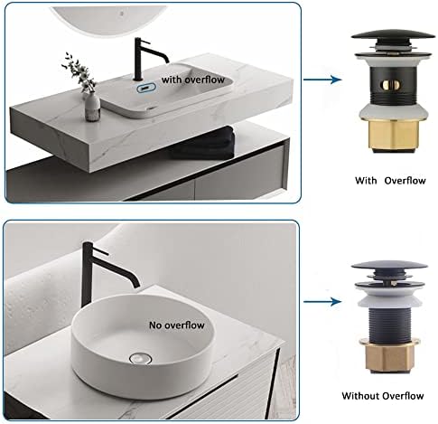 Bathroom Sink Drain,2 Pack Drain Stopper Bathroom Sink Without Overflow,Pop Up Drain Assembly with Detachable Strainer Basket,Built-in Anti-Clogging Strainer,Stainless Steel Mattle Black