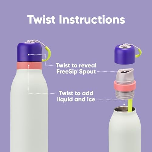 FreeSip Twist Insulated Stainless Steel Water Bottle with Straw for Sports and Travel, BPA-Free, 24-oz, Purple/Green (Minty Horizons)