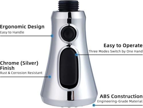 Hibbent Pull Down Spray Head for Kitchen Faucet, 3-Function Kitchen Sink Spray Nozzle with 15 Adapters, Faucet Head Replacement Compatible with Moen, American Standard, Delta, Kohler Faucets, Chrome