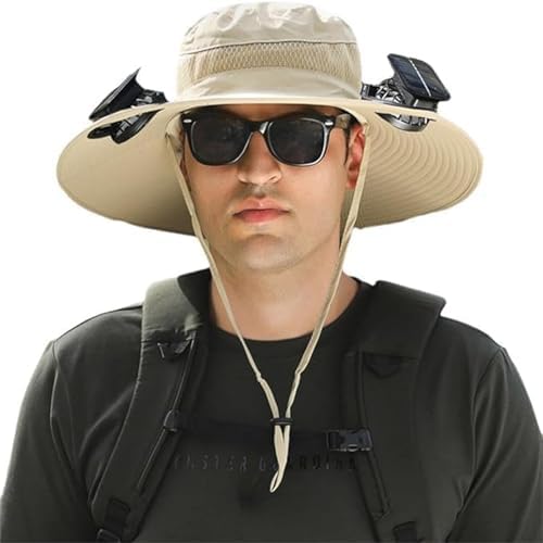 Wide Brim Solar Fan Hat Outdoor Fishing Hat with fan built In Sombrero Para el Sol Hombre Waterproof Removable Outdoor Solar Fan Hats for Men Solar & USB Charging (US, Alpha, One Size, Color D)