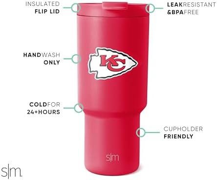 Simple Modern Officially Licensed NFL Kansas City Chiefs 30 oz Tumbler with Flip Lid and Straws | Insulated Cup Stainless Steel | Gifts for Men Women | Trek Collection | Kansas City Chiefs