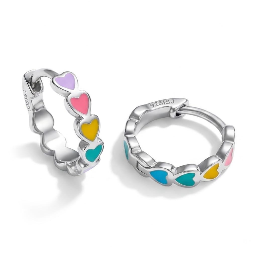 In Season Jewelry Heart Huggie Girls Hoop Earrings for Kids - Multicolor