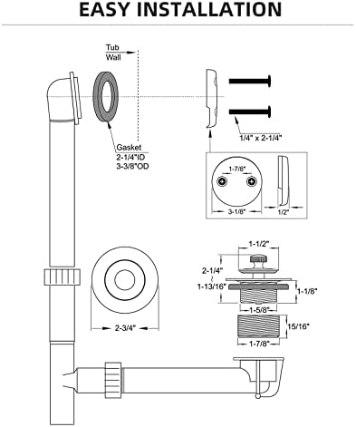 Brushed Gold Bathtub Drain Bath Tub Trim Set Conversion Kit Assembly, All Brass Lift and Turn Twist Tub Drains Replacement Trim Kit with Two-Hole Overflow Faceplate