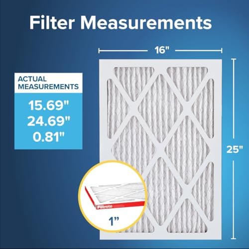 Filtrete 16x25x1 AC Furnace Air Filter, MERV 11, MPR 1000, Micro Allergen Defense, 3-Month Pleated 1-Inch Electrostatic Air Cleaning Filter, 6 Pack (Actual Size 15.69 x 24.69 x 0.81 in)