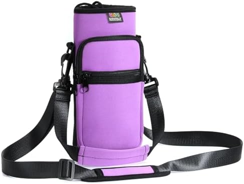 Nuovoware Water Bottle Carrier Bag,25oz/40oz/64oz Bottle Pouch Holder,Adjustable Shoulder Hand Strap 2 Pocket Sling Neoprene Sleeve Sports Accessories for Hiking Travelling Camping