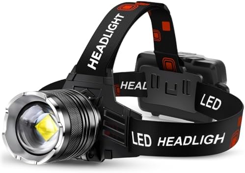 AKNEAR LED Rechargeable Headlamp 2980 High Lumens, 95 Hours Endurance Head Lamp with Zoomable & 12 Modes & IPX7 Waterproof & 125ยฐ Adjustable, Super Bright Head Light for Outdoor, Camping, Hard Hat