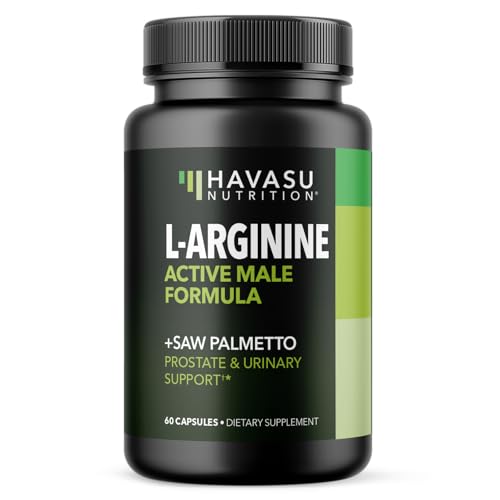 L-Arginine 500mg and Saw Palmetto 500mg - Nitric Oxide and Prostate Health Supplements for Men - 60 Count - Endurance and Urinary Tract Function Support - 1 Month Supply - Vegan, Non-GMO Capsules