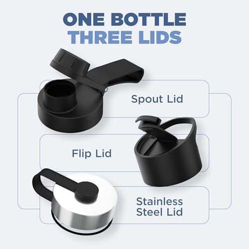 IRON °FLASK Camping & Hiking Hydration Flask with 3 Lids - Stainless Steel, Double Walled & Vacuum Insulated Water Bottle - Leak Proof & BPA Free (Dark Night, Spout - 64 oz)