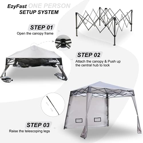 EzyFast Compact Pop Up Canopy Tent, Collapsible Instant Shelter,Portable Sports Cabana, with Built-in Weight Bags, 8 x 8 ft Base / 6 x 6 ft Top for Camping, Hiking, Picnic, Family Outings (Khaki)
