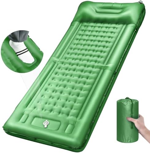 Camping Sleeping Pads,Extra Thick 5 Inch Inflatable Sleeping Mat with Pillow Built-in Pump,Oversized Mattress Super Portable Backpacking Sleeping Pad (Green, Single)